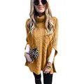 Maglione poncho a dolcevita giallo senape oversize a trecce per outfit autunnali chic - Taglia S / Top / Giallo