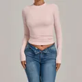 Professional high-intensity fitness pink long-sleeved yoga top with tummy control - S / Tops / Ballet Powder