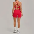 Vibrant red one-piece yoga bodysuit featuring a criss-cross back and tummy control shorts - S / Top And Bottom / Red