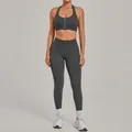 High-performance two-piece dark grey yoga set with zip-up sports bra and leggings - Dark Gray