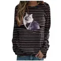 Détail d'un t-shirt à manches longues pour femmes avec imprimé graphique de chat - Big gray cat