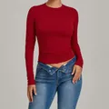 Tight fit long sleeve red yoga top for women high elasticity fitness workout wear - S / Tops / Ruby Red