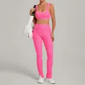 Vibrant pink heathered yoga set with adjustable straps sports bra and matching leggings - S / Top And Bottom / Hollywood Pink