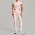 Ensemble de yoga rose clair extensible avec haut à manches courtes et leggings - S / Haut et Bas / Rose Ballet