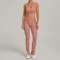 Two-piece mauve brushed yoga set with high-waisted wide-leg split pants and sports bra - Latte