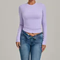 Slim fit long sleeve yoga top in light purple for high-impact fitness and running - S / Tops / Lilac Purple