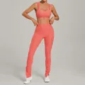 Two-piece heathered coral yoga set with adjustable straps and soft brushed fabric - Coral Orange