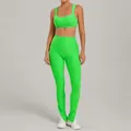 Neon green brushed two-piece yoga set with sports bra and high waist leggings for sport - Fluorescent Green