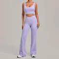 Two-piece lavender yoga set featuring sports bra and high-waist flared yoga leggings - S / Top And Bottom / Lilac Purple