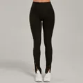 Graue High-Waist Yoga-Leggings mit geschlitztem Saum und Druckknöpfen für Sport. - S / Unterteile / Holzkohlegrau