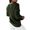 Detailed rear view of dark green long sleeve chunky knit pullover sweater for women - S / Tops / Army Green