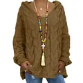Pull à capuche marron pour femmes en maille torsadée pull-over ample à manches longues - Café
