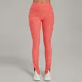Hoch taillierte melierte rosa Yoga-Schlagleggings mit geschlitztem Druckknopfsaum - Koralle Orange