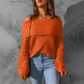 Chic orange off-the-shoulder chunky knit sweater for women, perfect for a cozy winter look - Orange