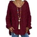Pull à capuche bordeaux en maille torsadée pour femme avec coupe décontractée - Bordeaux