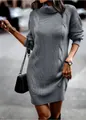 Close-up showing the cable knit texture and turtleneck design of the grey sweater dress - S / Top And Bottom / Dark Gray