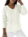 Élégant pull en maille torsadée blanc à col en V pour femme à manches longues chic - S / Blanc