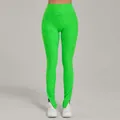Fluoreszierend grüne Yoga-Schlaghose mit hoher Taille und Schlitz am Saum mit Knöpfen - Fluoreszierendes Grün