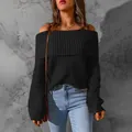 Detailed view of the knit texture and off-the-shoulder design of a black sweater - S / Tops / Black