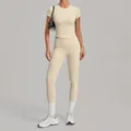 Ensemble de sport beige à haute élasticité avec haut à manches courtes et leggings de yoga - Abricot Crème
