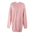 Eleganter langer rosa Strickcardigan mit Zopfmuster und offener Vorderseite für Damen - 3XL / Oberteile / Rosa