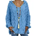 Pull à capuche bleu pour femme en tricot torsadé avec une coupe décontractée chic - Bleu Denim