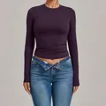 Fitted dark purple long-sleeved yoga top with high-intensity belly control support - Blackberry Purple