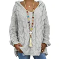 Pull à capuche en maille torsadée gris clair ample pour femmes à manches longues - Gris clair