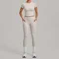 Ensemble de yoga deux pièces haute élasticité avec haut court et leggings gris clair - Gris Pierre Chaud