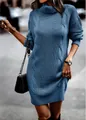 Elegant blue cable-knit turtleneck sweater dress showing detailed knitting patterns - S / Top And Bottom / Aqua