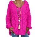 Sweat à capuche en maille torsadée fuchsia pour femme, coupe décontractée confortable - Rose rouge