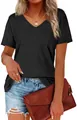 Vue détaillée d'un t-shirt noir pour femme à col en V avec une texture en maille côtelée - S / Hauts / Noir