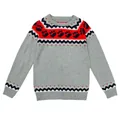 Cozy women's crew neck knitted sweater with red paw print and zigzag pattern details - Bear Paw