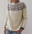 Gemütlicher Strickpullover mit Rundhalsausschnitt und Vintage-Jacquard-Muster in Cremeweiß - S / Oberteile / Rote Laterne