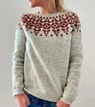 Close-up of a women's light grey knit sweater with a reddish-brown jacquard neck pattern - 3XL / Tops / Conical Flower Pattern