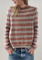 Detailed view of a women's casual striped knit sweater featuring a relaxed loose fit - 3XL / Tops / Gray and Brick Red Striped (8733)