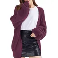 Detail view of purple chunky knit oversized cardigan with buttons on model - S / Tops / Purple