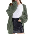 Oversized sage green knitted cardigan with single-breasted buttons and ribbed cuffs - Army Green