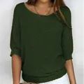 Close-up detail of dark green knit top with three-quarter sleeves and soft knit texture - 3XL / Tops / Dark Green