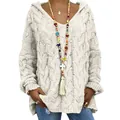 Pull à capuche blanc en maille torsadée pour femme, coupe ample et texture épaisse - Blanc