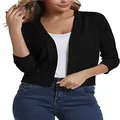 Elegant black short knit cardigan for women featuring a minimalist open front design - S / Tops / Black