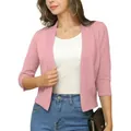 Close-up of a pink three-quarter sleeve cropped knitted cardigan jacket for women - S / Tops / Pink