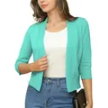 Elegant mint green short knit cardigan sweater for women, perfect for spring and autumn layering - S / Tops / Lake Blue