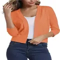 Detail view of a women's elegant orange short-sleeved knit cardigan jacket - S / Tops / Orange