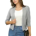 Detail view of an elegant grey short-knit cardigan with 3/4 sleeves for stylish women - S / Tops / Silver Gray