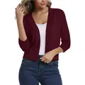 Close-up view of elegant burgundy cropped knit cardigan for women with open-front design - S / Tops / Burgundy
