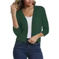 Close-up detail of an elegant dark green cropped minimalist knit cardigan for women. - S / Tops / Olive Green
