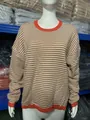 Striped knit sweater with orange contrast ribbed trim and drop shoulder oversized fit - S / Tops / Orange