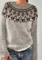 Dettaglio del maglione in maglia a girocollo con motivo geometrico su tessuto grigio - 3XL / Top / Grigio Chiaro (8628)