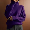 Elegant purple turtleneck knit sweater featuring a stylish rhombus pattern and loose fit design - S / Tops / Deep purple